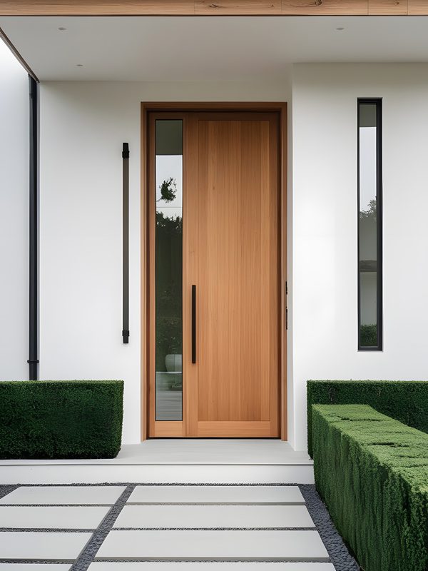 modern wooden door at main entrance of house